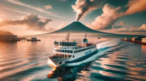 桜島へ向かって航行する桜島フェリーの様子