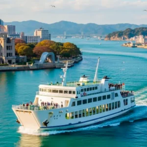 穏やかな瀬戸内海を航行する広島発大分行きのフェリー。快適な船旅をイメージさせる青い空と海が広がっている。