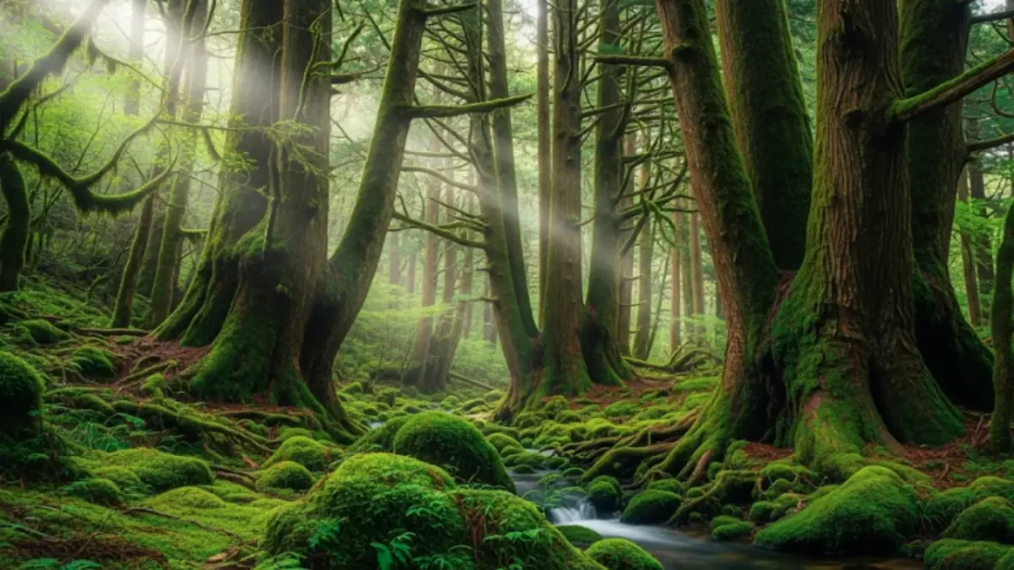 もののけ姫の舞台背景とされる屋久島・苔むす森の幻想的な風景