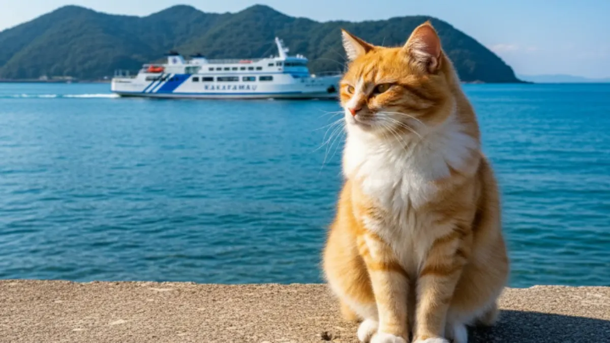 佐賀 加唐島(猫島)の港の静かな風景 佐賀県の加唐島(かからじま)の港の風景。漁船が停泊しており、静かな島の雰囲気が伝わる。